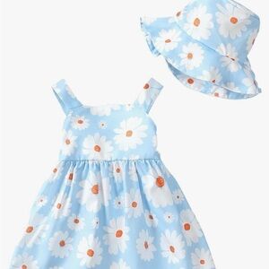 Blue Daisy Print Sundress with Matching Hat